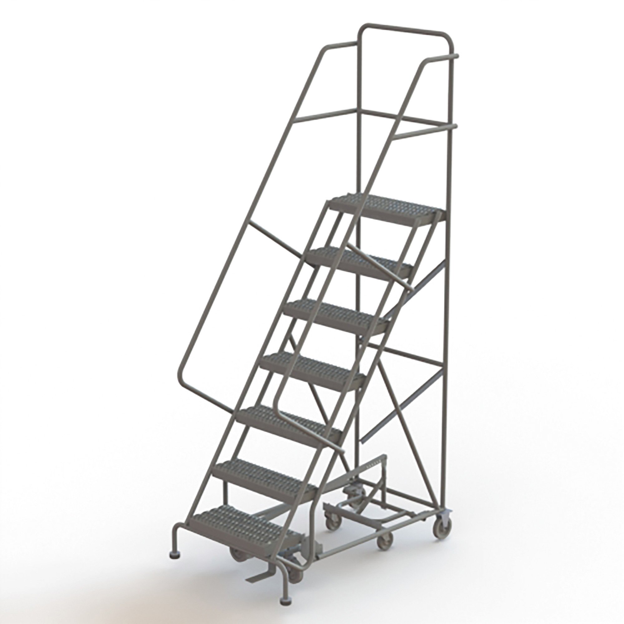 Tri-Arc All-Directional Steel Rolling Ladder with Perforated Steps— Gray, 450-Lb. Capacity